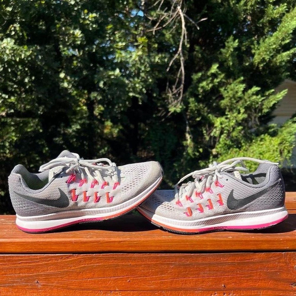 Nike Womens 7.5 Air Zoom Pegasus 33 Pure Platinum Grey Pink Running Jog Sneakers